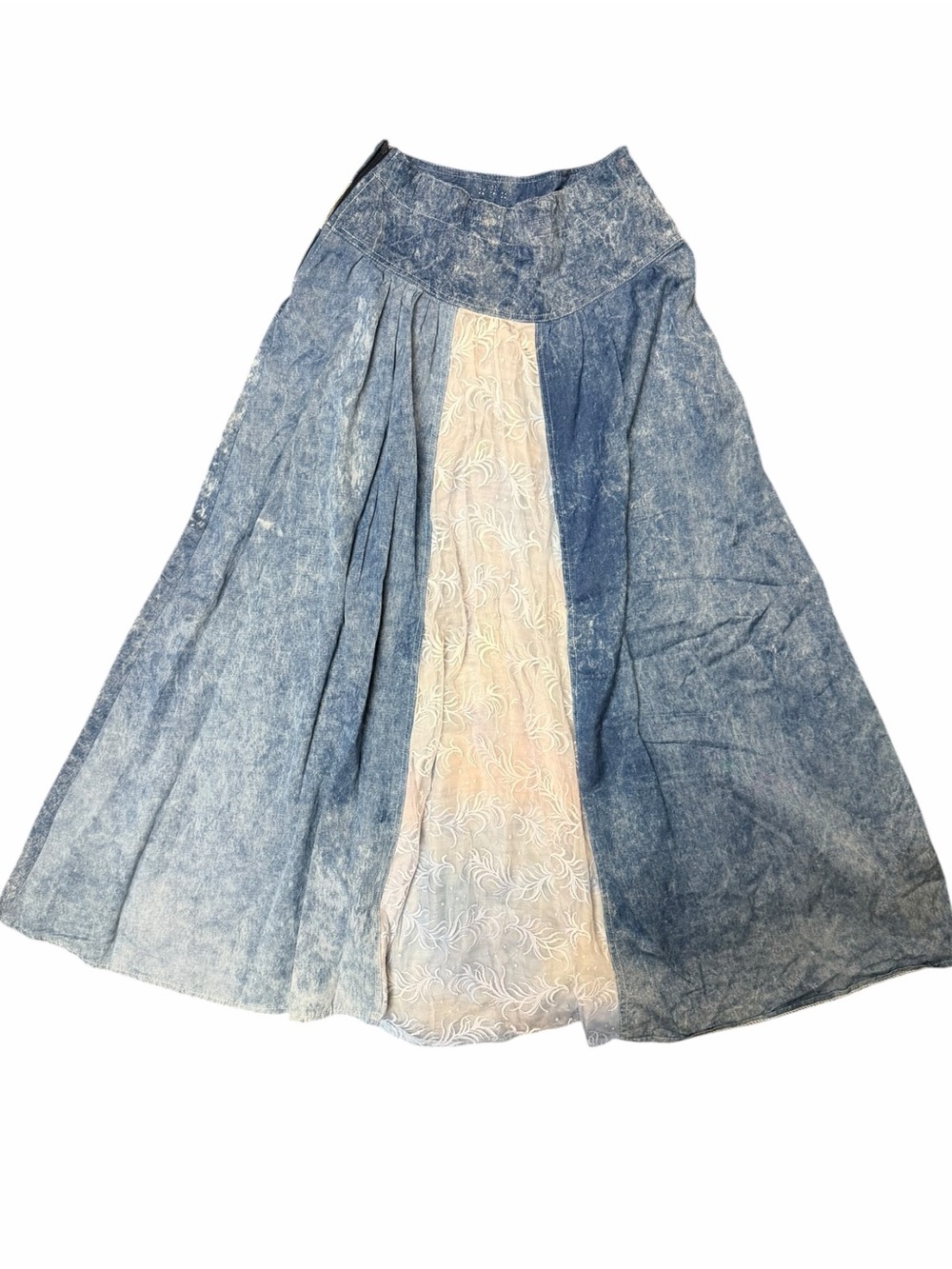 Handmade Wearable Art Zebra Woman Denim Lace Patchwork Maxi Skirt Boho M Gypsy - Picture 11 of 14